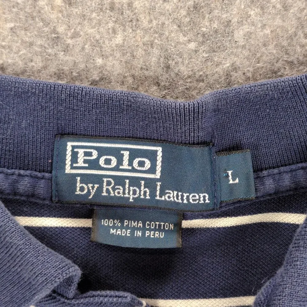 Polo Ralph Lauren Polo Shirt Mens Large Blue Striped Pima Cotton Casual Summer